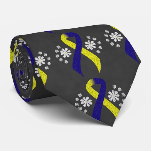 Chalkboard Blue en Yellow Awareness Ribbon Stropdas (Opgerold)