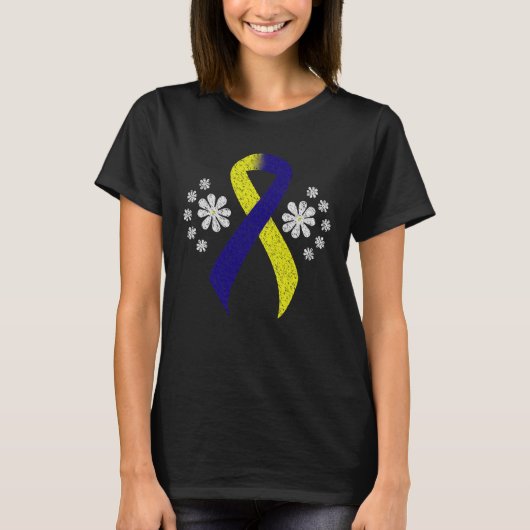 Chalkboard Blue en Yellow Awareness Ribbon T-shirt (Voorkant)