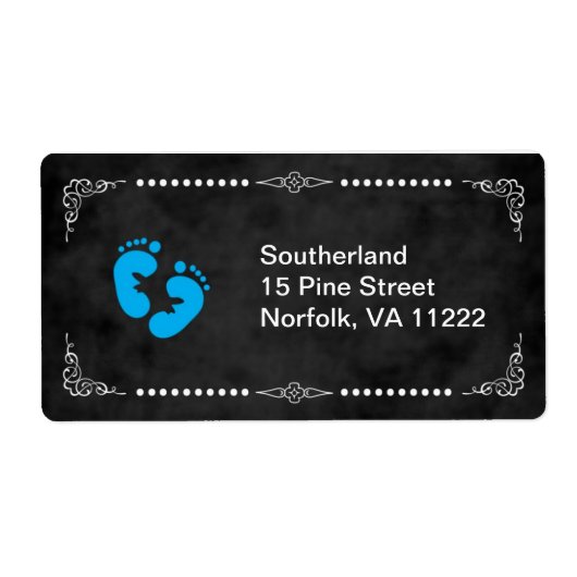 Chalkboard Blue Feet Baby shower Address Label (Voorkant)