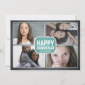 Chalkboard Blue Framed Hanukkah Photo Card Feestdagenkaart (Voorkant)