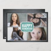 Chalkboard Blue Framed Hanukkah Photo Card Feestdagenkaart (Voorkant / Achterkant)