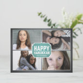 Chalkboard Blue Framed Hanukkah Photo Card Feestdagenkaart (Staand voorkant)