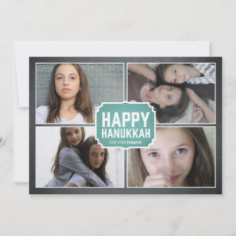 Chalkboard Blue Framed Hanukkah Photo Card Feestdagenkaart