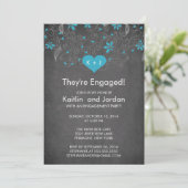 Chalkboard Blue Heart met Flower Engagement Party Kaart (Staand voorkant)