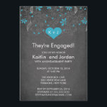 Chalkboard Blue Heart met Flower Engagement Party Kaart<br><div class="desc">Onze hedendaagse moderne turquoise blauw hart Verloving Aankondigingen of Uitnodiging is een prachtige elegante manier om je geliefden te laten weten dat je verloofd bent! Onze stijlvolle en kische verloving-uitnodiging is voorzien van een prachtig turquoise blauw hart met een fancy bladbloem en blauwe bloemen op een trendy chalkboard achtergrond. Ideaal...</div>