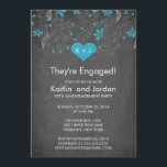 Chalkboard Blue Heart met Flower Engagement Party Kaart<br><div class="desc">Onze hedendaagse moderne turquoise blauw hart Verloving Aankondigingen of Uitnodiging is een prachtige elegante manier om je geliefden te laten weten dat je verloofd bent! Onze stijlvolle en kische verloving-uitnodiging is voorzien van een prachtig turquoise blauw hart met een fancy bladbloem en blauwe bloemen op een trendy chalkboard achtergrond. Ideaal...</div>