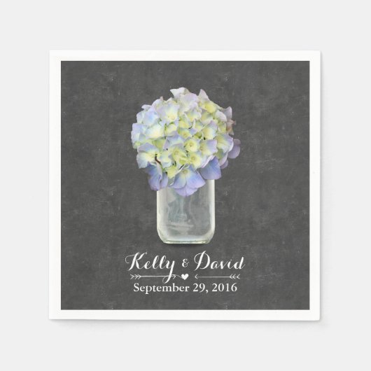 Chalkboard Blue Hydrangea Mason Jar Wedding Servet (Voorkant)