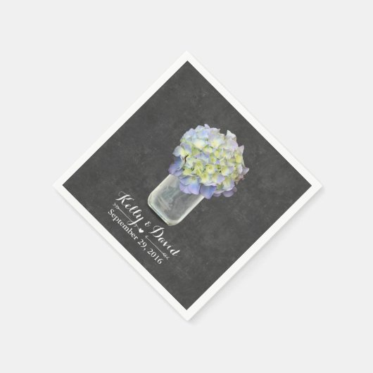 Chalkboard Blue Hydrangea Mason Jar Wedding Servet (Hoek)