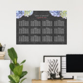 Chalkboard Blue Hydrangea Wedding Seding Chart Poster (Thuiskantoor)