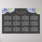 Chalkboard Blue Hydrangea Wedding Seding Chart Poster (Voorkant)