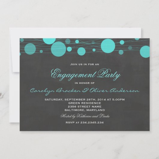 Chalkboard Blue Lantern Engagement Party Kaart (Voorkant)