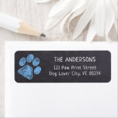 Chalkboard Blue Paw Print Address Etiket (Insitu)
