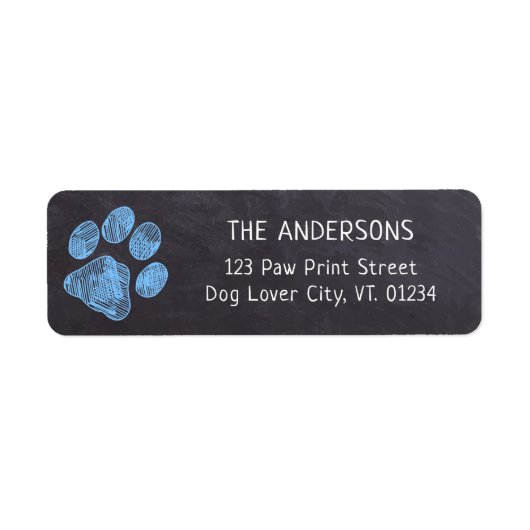 Chalkboard Blue Paw Print Address Etiket (Voorkant)