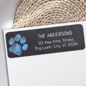 Chalkboard Blue Paw Print Address Etiket
