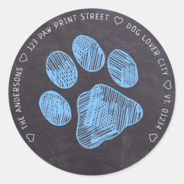 Chalkboard Blue Paw Print Address Label