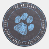 Chalkboard Blue Paw Print Address Label (Voorkant)
