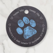 Chalkboard Blue Paw Print Baby shower Hartelijk da Bedankjes Labels (Voorkant)