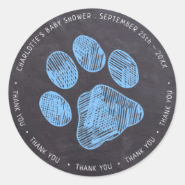 Chalkboard Blue Paw Print Baby shower Hartelijk da Ronde Sticker