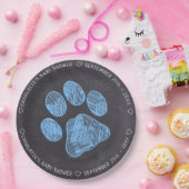 Chalkboard Blue Paw Print Baby shower Papieren Bordje (Feest)