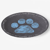Chalkboard Blue Paw Print Baby shower Papieren Bordje (Gekanteld)