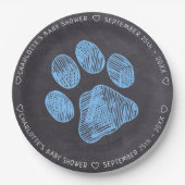 Chalkboard Blue Paw Print Baby shower Papieren Bordje (Voorkant)