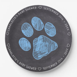 Chalkboard Blue Paw Print Baby shower Papieren Bordje