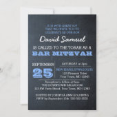 Chalkboard Blue Photo Bar Mitzvah Uitnodiging (Voorkant)