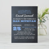 Chalkboard Blue Photo Bar Mitzvah Uitnodiging (Staand voorkant)