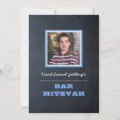 Chalkboard Blue Photo Bar Mitzvah Uitnodiging (Achterkant)