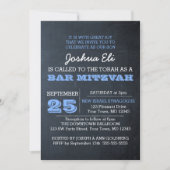 Chalkboard Blue Photo Bar Mitzvah Uitnodiging (Voorkant)