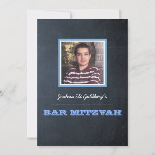 Chalkboard Blue Photo Bar Mitzvah Uitnodiging (Achterkant)