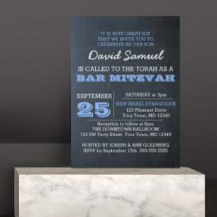 Chalkboard Blue Photo Bar Mitzvah Uitnodiging