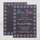 Chalkboard Blue Pink Paw Prins Gender onthullen Kaart (Voorkant / Achterkant)