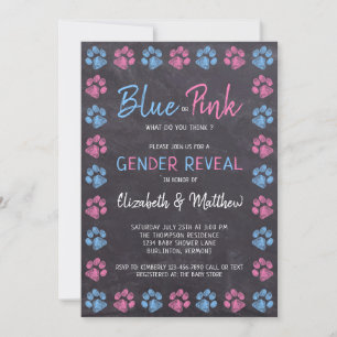 Chalkboard Blue Pink Paw Prins Gender onthullen Kaart