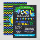Chalkboard Blue Pool verjaardag zomer bash Kaart (Voorkant / Achterkant)