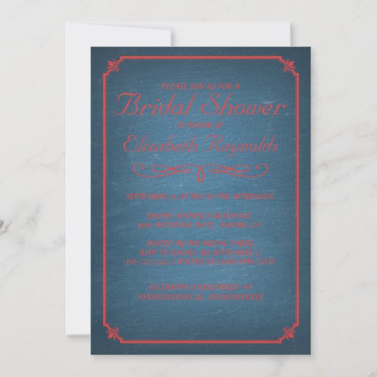 Chalkboard Blue & Red Bridal Shower Invitations Kaart (Voorkant)