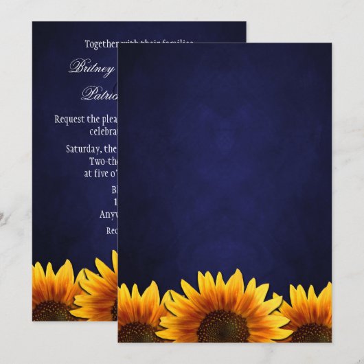 Chalkboard Blue Sunflower Wedding Invitting Kaart (Voorkant / Achterkant)