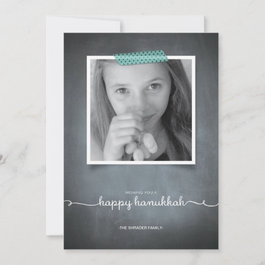 Chalkboard Blue Washi Tape Hanukkah Photo Card Feestdagenkaart (Voorkant)