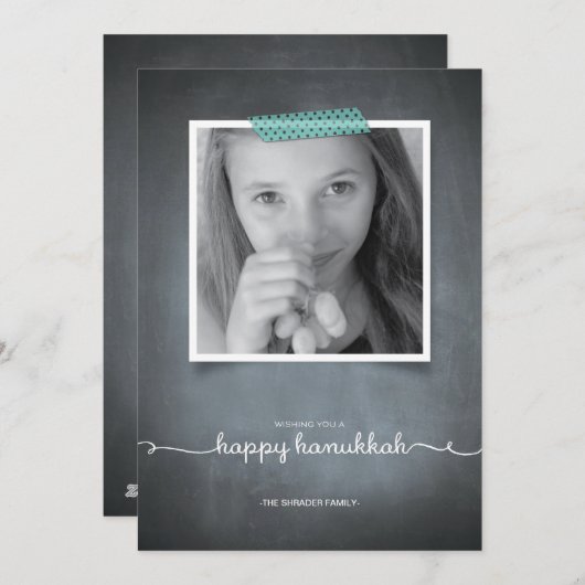 Chalkboard Blue Washi Tape Hanukkah Photo Card Feestdagenkaart (Voorkant / Achterkant)