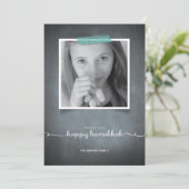 Chalkboard Blue Washi Tape Hanukkah Photo Card Feestdagenkaart (Staand voorkant)