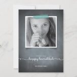 Chalkboard Blue Washi Tape Hanukkah Photo Card Feestdagenkaart<br><div class="desc">This rustic chalkboard style invitation is made exclusively for Zazzle and is perfect for a nostalgic yet modern seasonal greeting. Printed “washi” tape in blue accent your photo with white script typography printed on a chalkboard background. Add an Envelopments Holiday Stamp from our extensive postage collection to match perfectly with...</div>