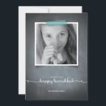 Chalkboard Blue Washi Tape Hanukkah Photo Card Feestdagenkaart<br><div class="desc">This rustic chalkboard style invitation is made exclusively for Zazzle and is perfect for a nostalgic yet modern seasonal greeting. Printed “washi” tape in blue accent your photo with white script typography printed on a chalkboard background. Add an Envelopments Holiday Stamp from our extensive postage collection to match perfectly with...</div>