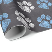 Chalkboard Blue White Paw Prins Cadeaupapier (Rol Hoek)