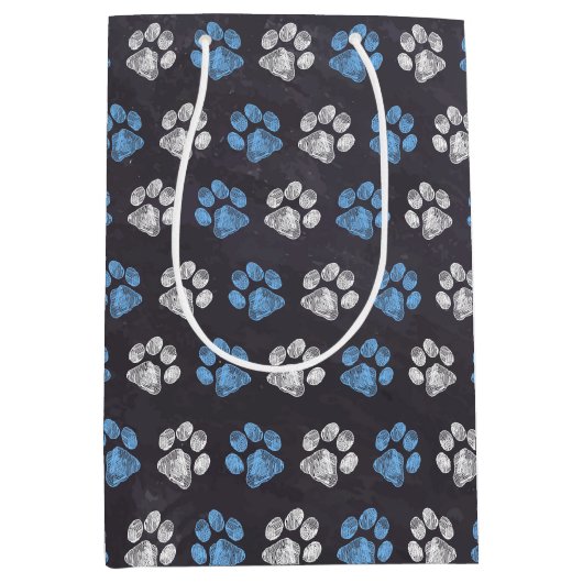 Chalkboard Blue White Paw Prins Medium Cadeauzakje (Voorkant)