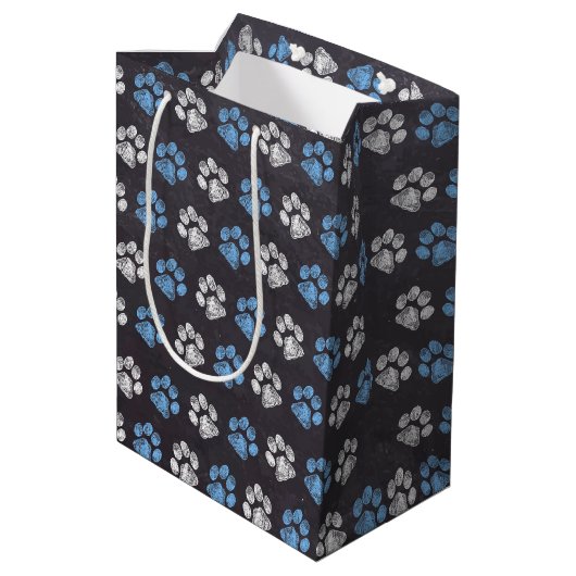 Chalkboard Blue White Paw Prins Medium Cadeauzakje (Achterkant Gekanteld)