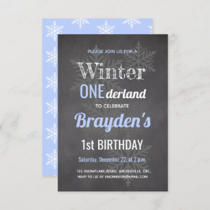 Chalkboard Blue Winter Onederland 1e verjaardag Kaart
