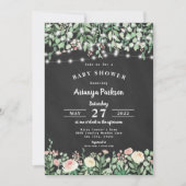 Chalkboard Blush Floral Lights Baby shower Kaart (Voorkant)