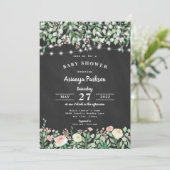 Chalkboard Blush Floral Lights Baby shower Kaart (Staand voorkant)