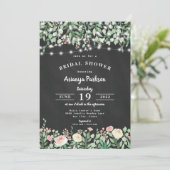 Chalkboard Blush Floral Lights Vrijgezellenfeest Kaart (Staand voorkant)