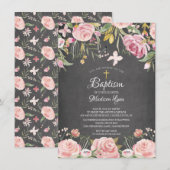 Chalkboard Blush Pink Floral Baptisme Kaart (Voorkant / Achterkant)